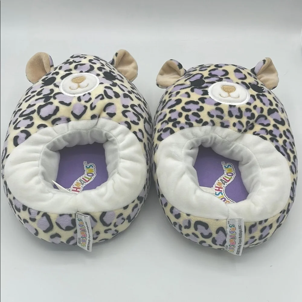 Squishmallows Purple and Black Leopard Animal Slippers